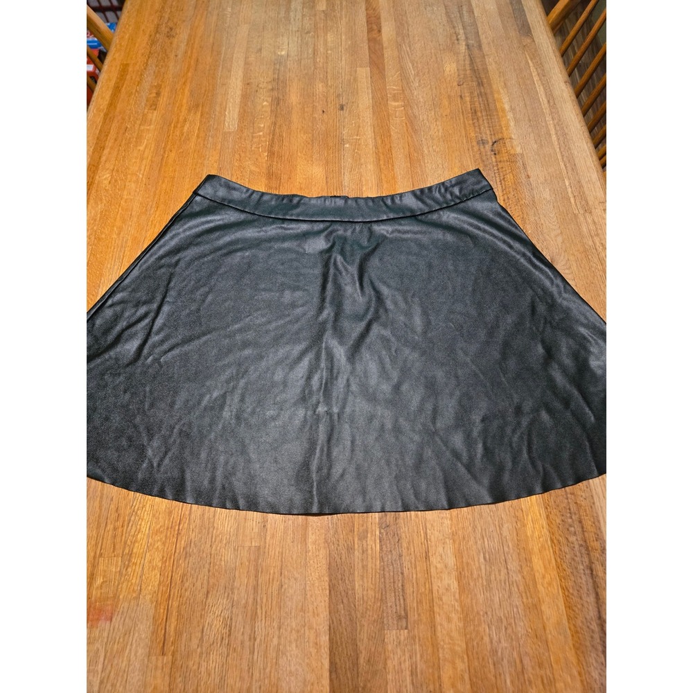 Shein Curve Womens 1XL Black Faux‎ Leather A-Line High Waist Skater Mini Skirt